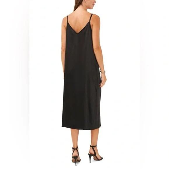 Halogen Dress Satin Sleeveless V-Neck Column Slip Midi Black NWT Medium - Picture 2 of 7